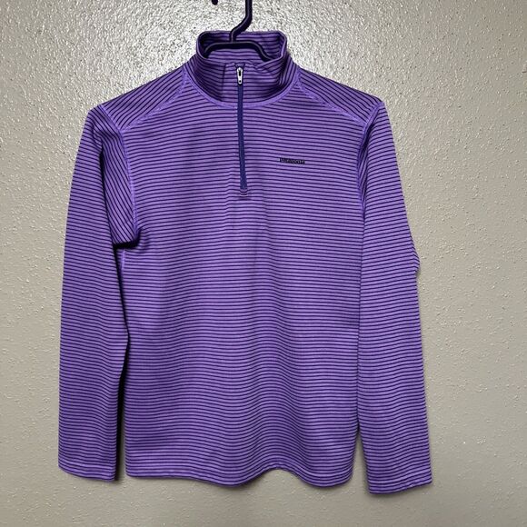 Patagonia 1/4 Zip Pullover YOUTH Large 12 Purple Striped Capilene  Midweight - Picture 1 of 6